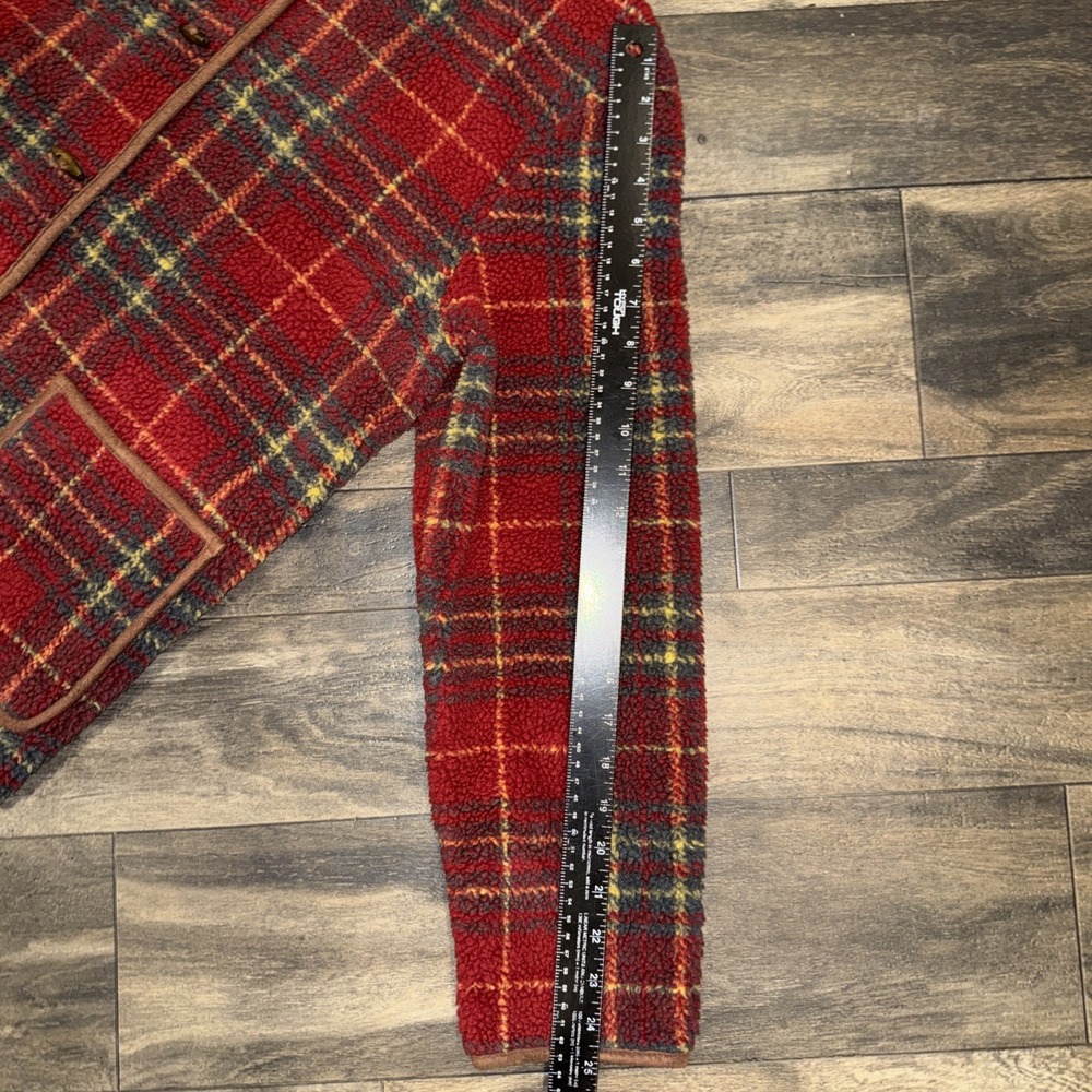 Orvis Deep-Pile Fleece Jacket Red Coat Plaid Women's Size L Toggle Front - Picture 7 of 8